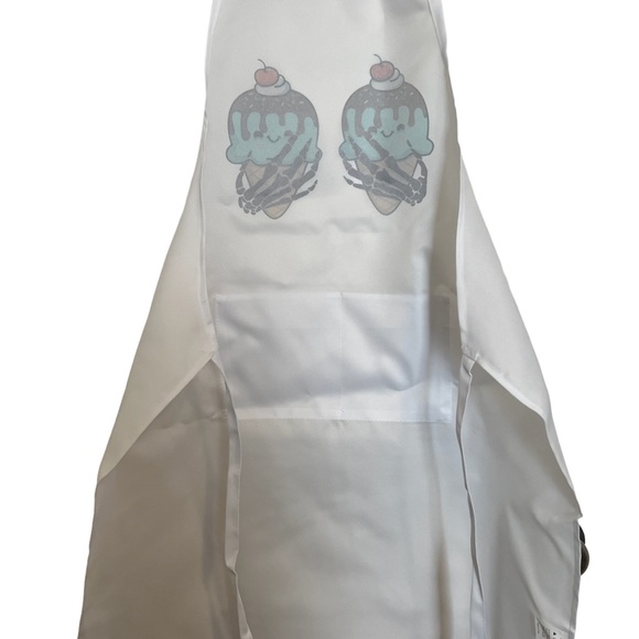 Skeleton Holding Smiling Ice Cream Cones White Bib Apron - Picture 3 of 3